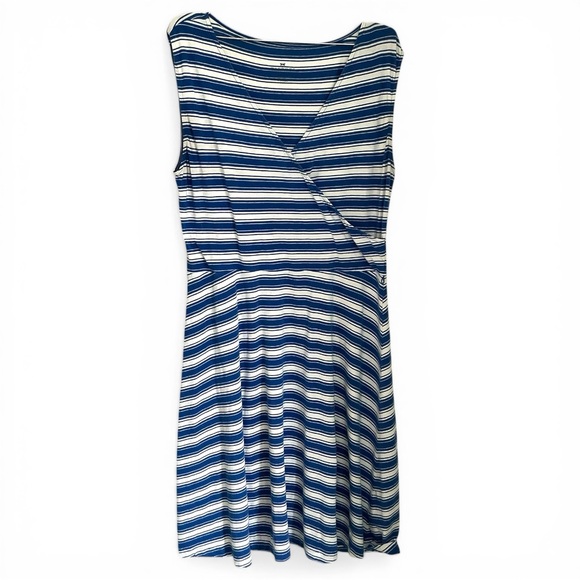 Talbots Dresses & Skirts - Talbots Blue & Cream Striped Faux Wrap Dress Size L Sleeveless Stretch Midi